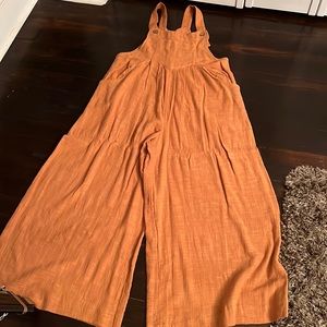 Free People Linen Wide Leg Overalls size m